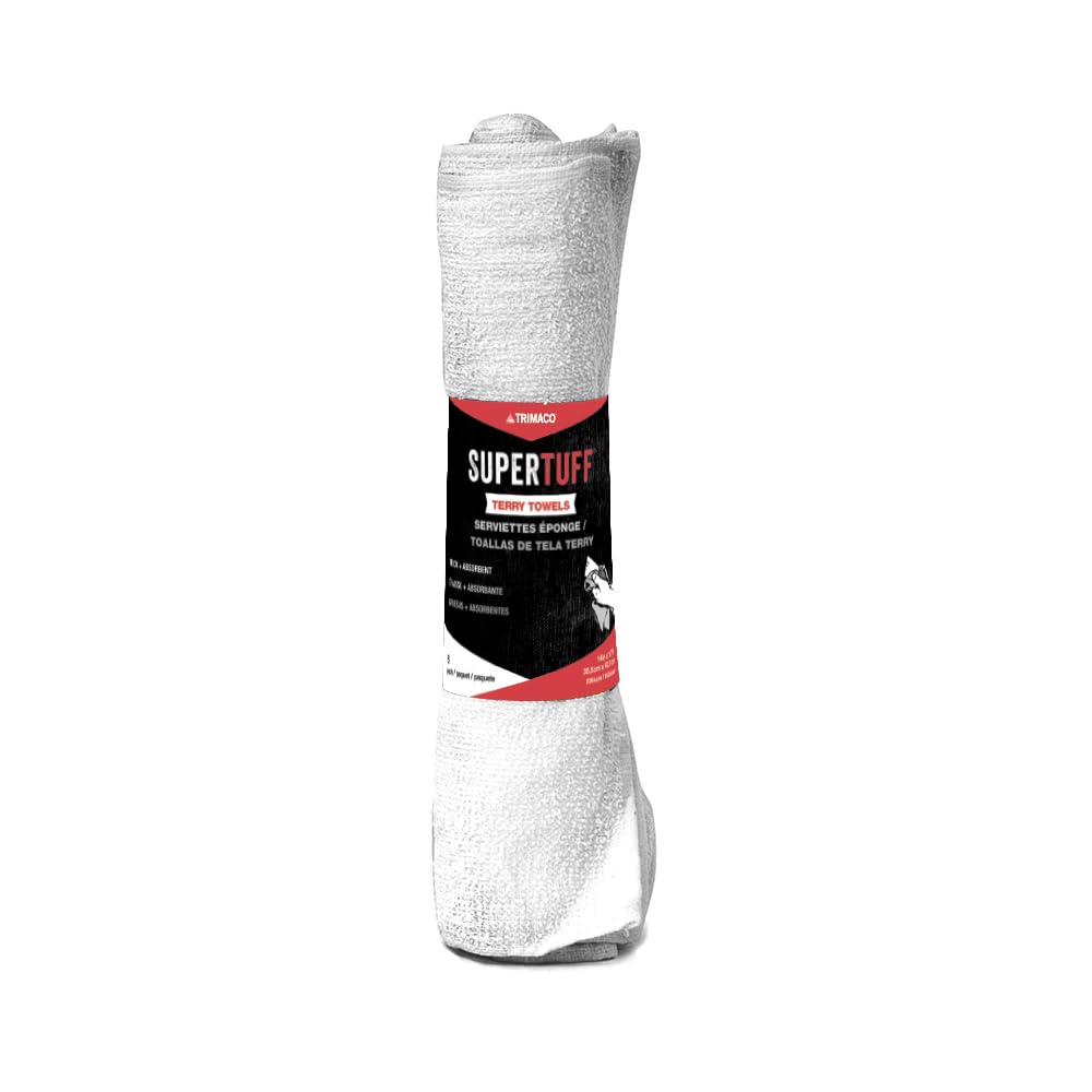 Trimaco SuperTuff Roll White Terry Towels, 14-inch x 17-inch, 6 count
