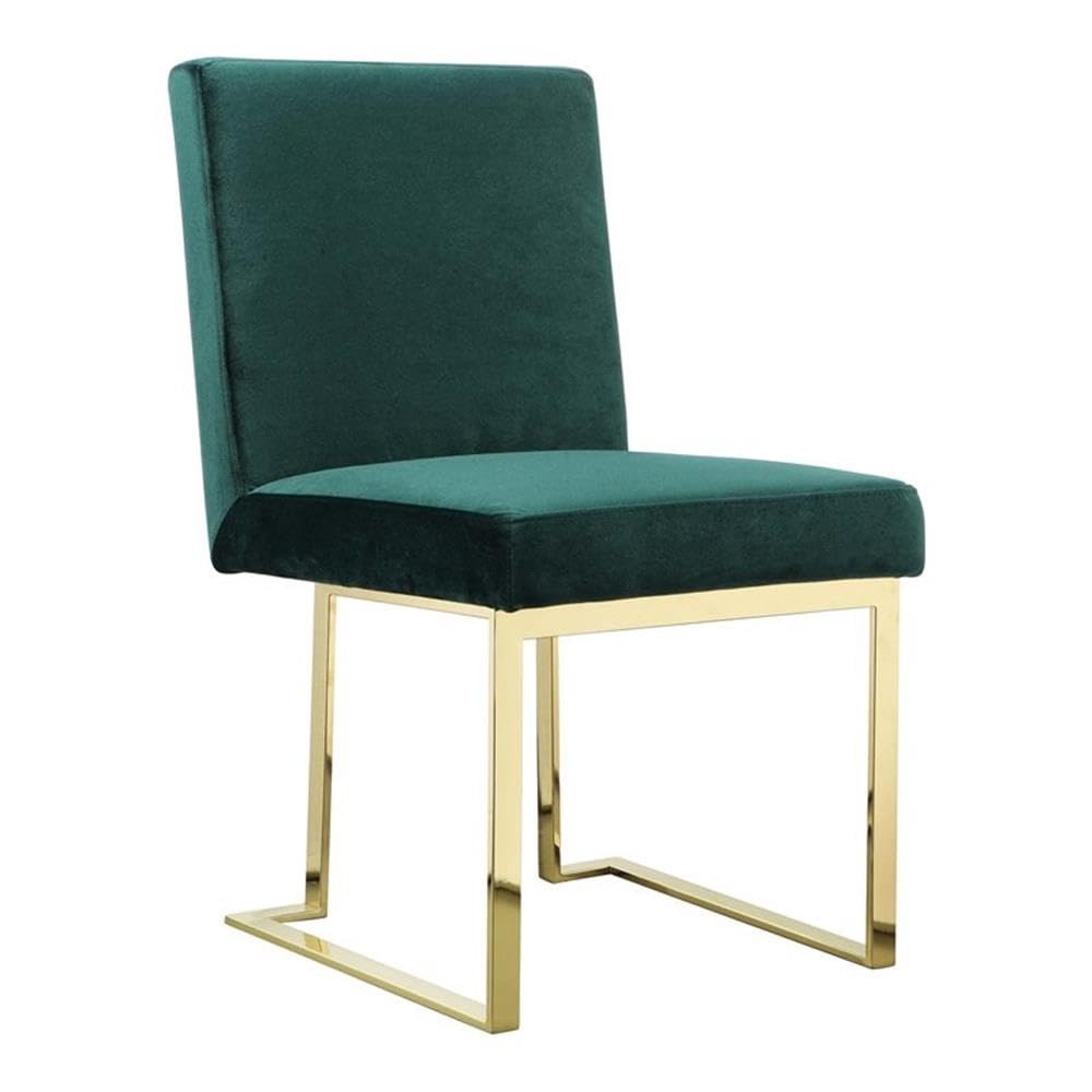Pangea Home Dexter 18.5" Velvet & Steel Side Chair In Green & Gold (Set Of 2)