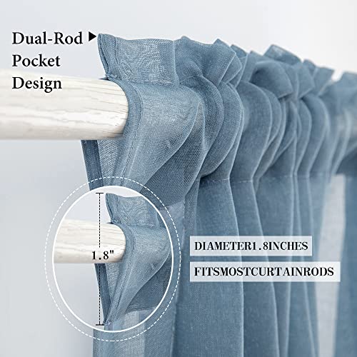 Miulee Dusty Blue Linen Textured Sheer Curtains For Bedroom Living Room Semi Transparent Farmhouse Window Curtain Panels Rod Pocket Light Blue Slate Blue 2 Panels W 54 X L 108 Inches Long