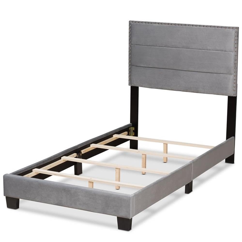 Baxton Studio Tamira Modern and Contemporary Glam Grey Velvet Fabric Upholstered Twin Size Panel Bed