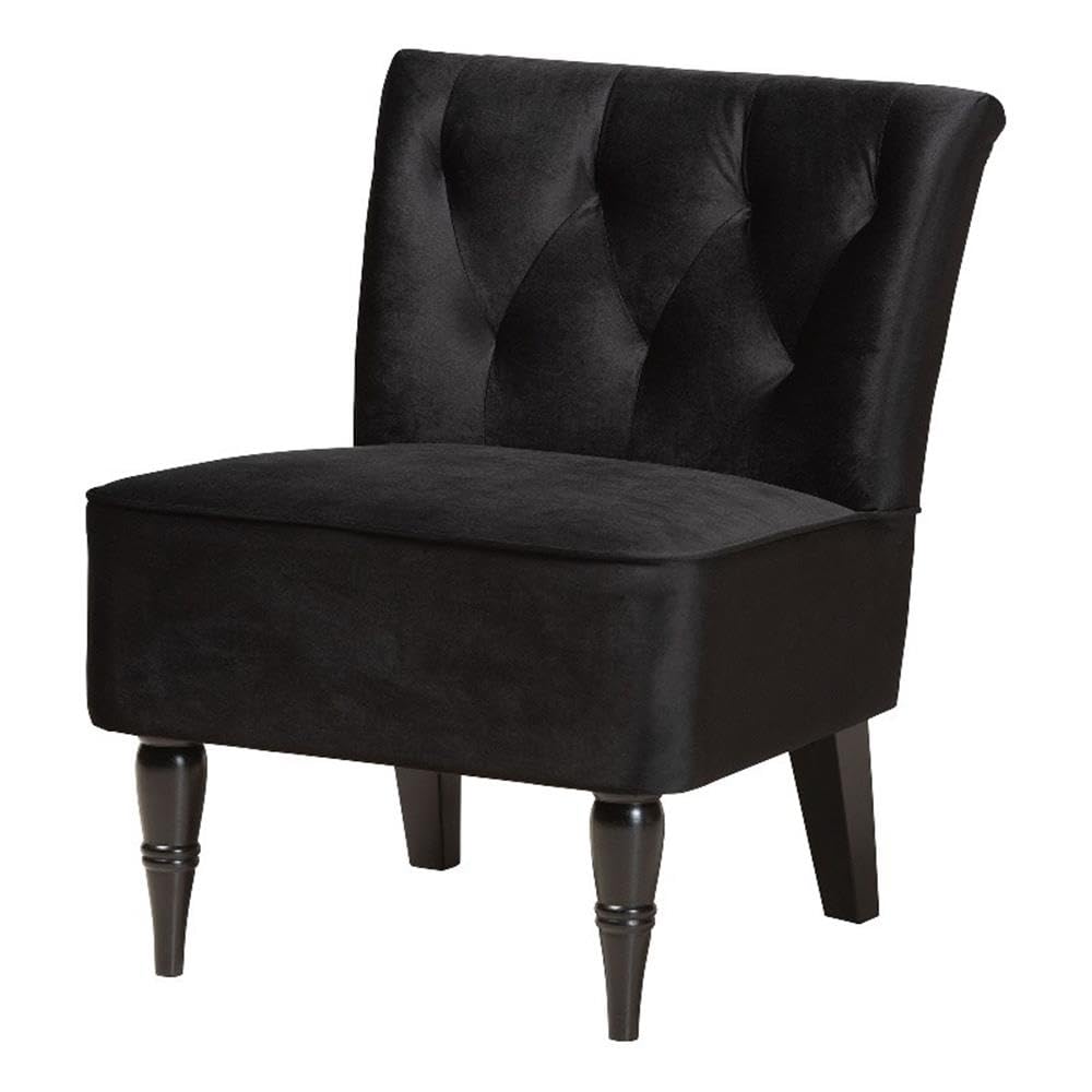 Baxton Studio Harmon Modern And Contemporary Transitional Black Velvet Fabric Upholstered And Walnut Brown Finished Wood Accent