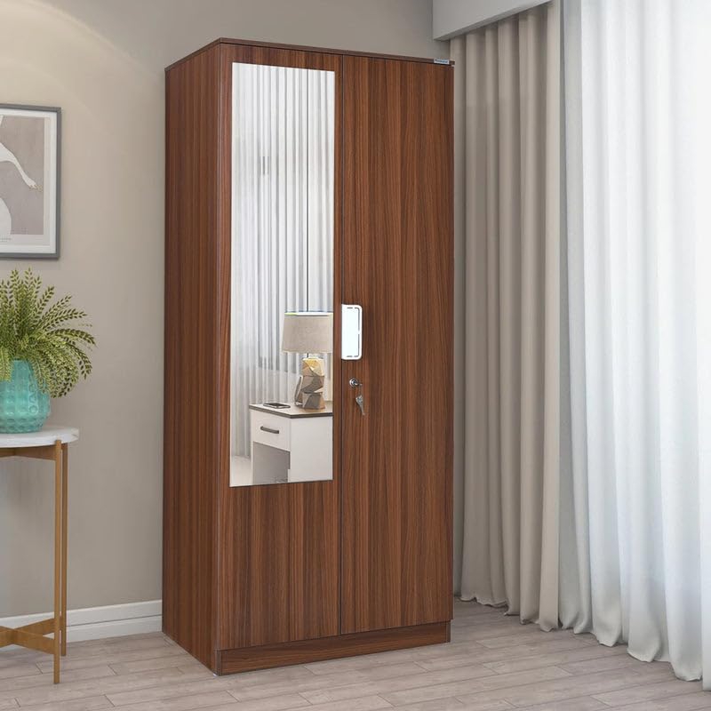 Nilkamal Joyce 2 Door Wooden Wardrobe With Mirror For Bedroom | Almirah With 3 Shelves & 1 Hanging Rod | Clothes Cupboard | Engi