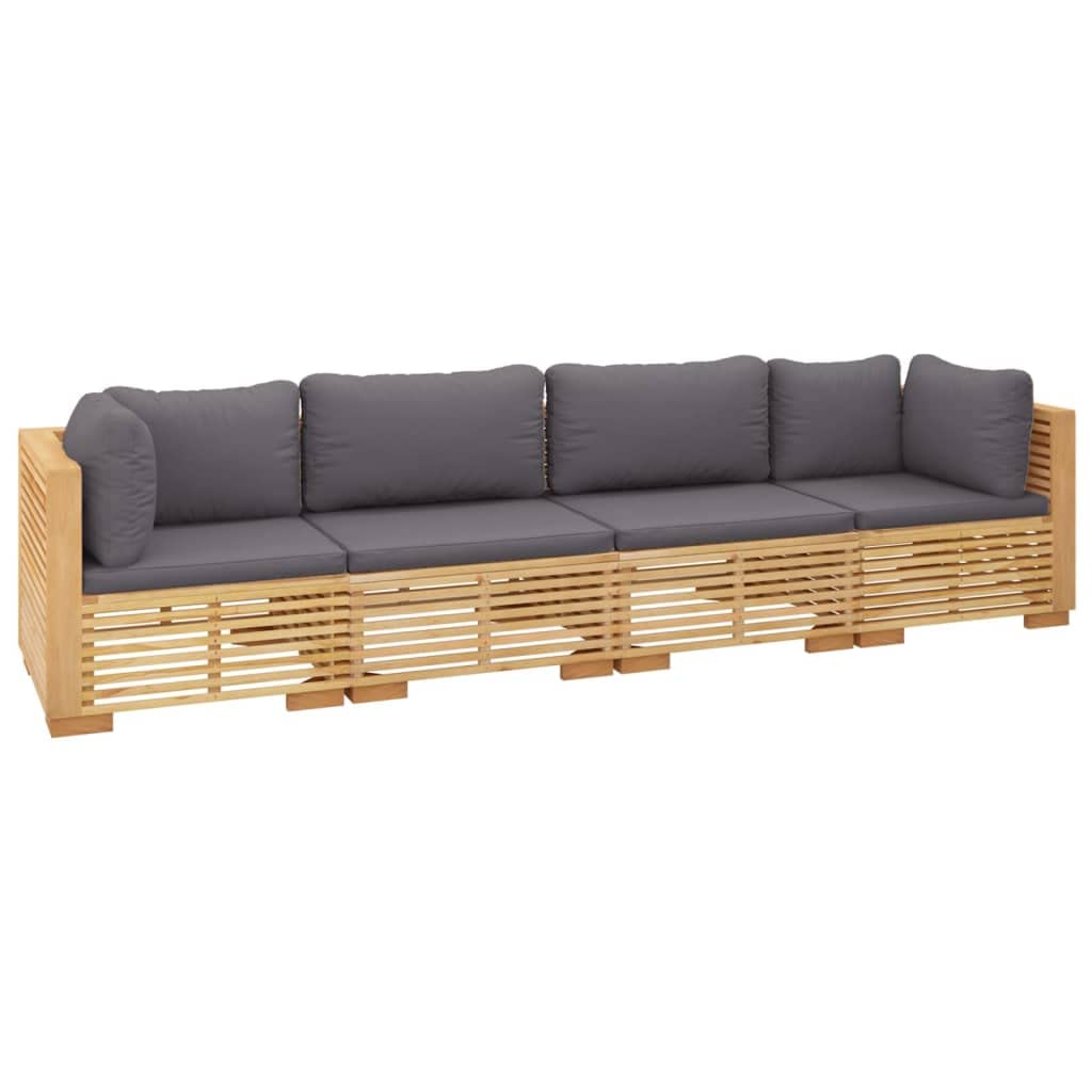 vidaXL Patio Furniture Set 4 Piece, Outdoor Sectional Sofa with Cushions, Patio Lounge Set for Garden Lawn Backyard, Solid Wood 
