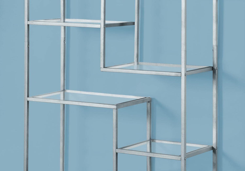 MONARCH SPECIALITIES INC. Bookcase, 72 inch, Silver/Clear Glass