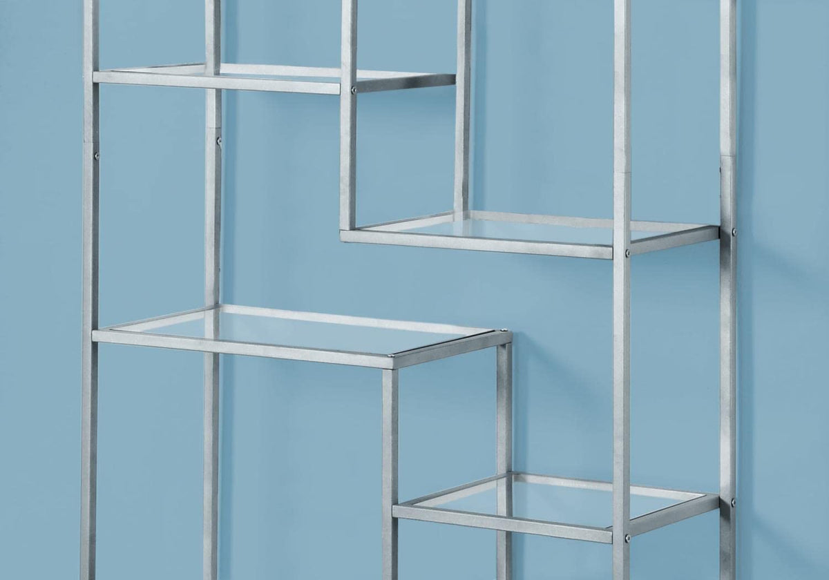 MONARCH SPECIALITIES INC. Bookcase, 72 inch, Silver/Clear Glass