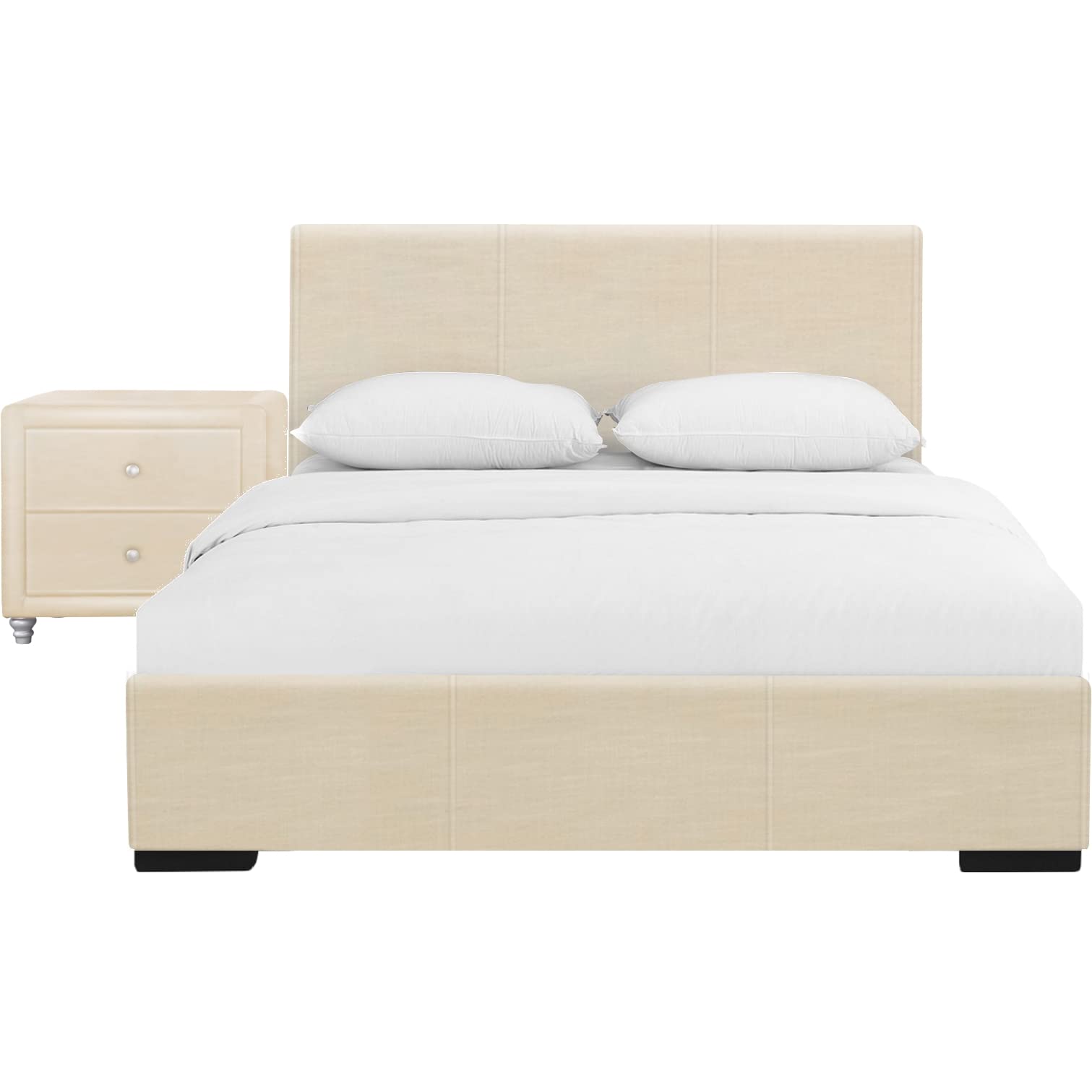 Camden Isle Hindes Upholstered Platform Bed, Gray, Queen with 2 Nightstands