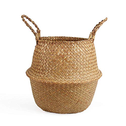 Bluemake Woven Seagrass Belly Basket For Storage Plant Pot Basket And Laundry, Picnic And Grocery Basket (Large, Original)