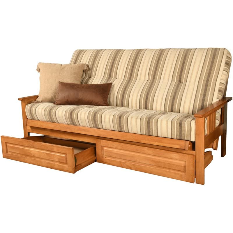 Kodiak Furniture Monterey Butternut Storage Wood Futon and Parma Gray Mattress