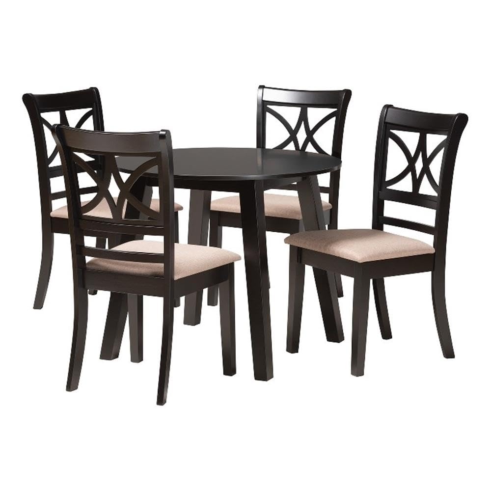 Baxton Studio Brooke Modern Beige Fabric And Dark Brown Finished Wood 5-Piece Dining Set