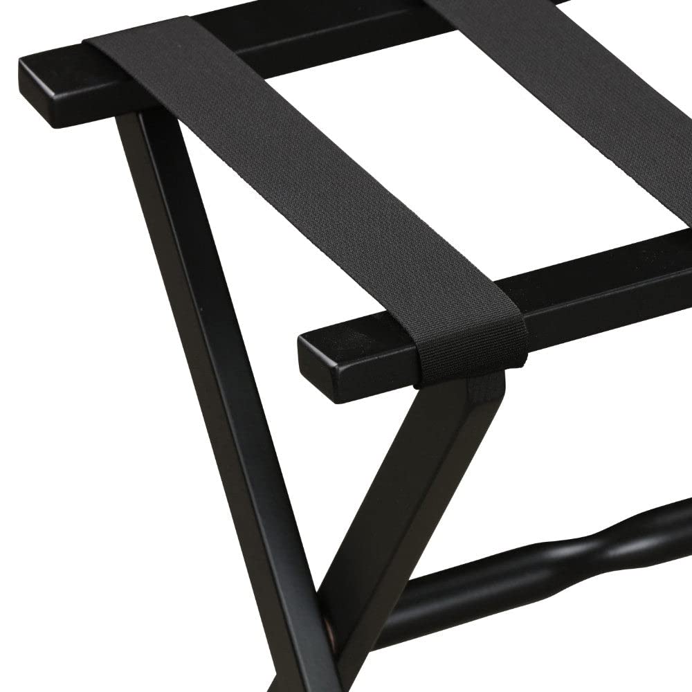 HomeRoots Hotel Black Finish Wood Folding Luggage Rack with Black Straps
