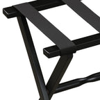 HomeRoots Hotel Black Finish Wood Folding Luggage Rack with Black Straps