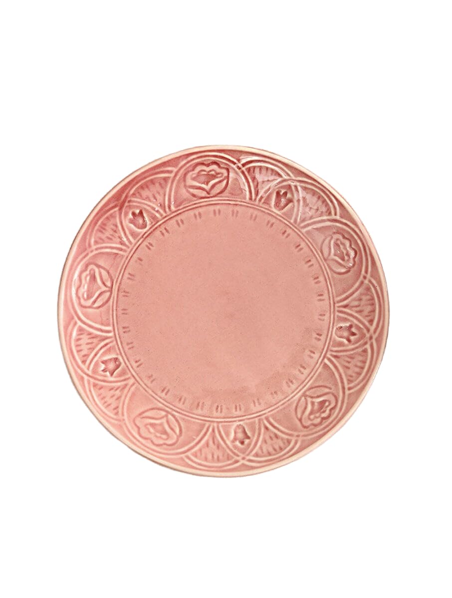 Jaypore Pink Ceramic Plate Handmade Solid Finish Dining Serveware For Snacks Desserts Meals Table Setting Kitchen Collection Dec
