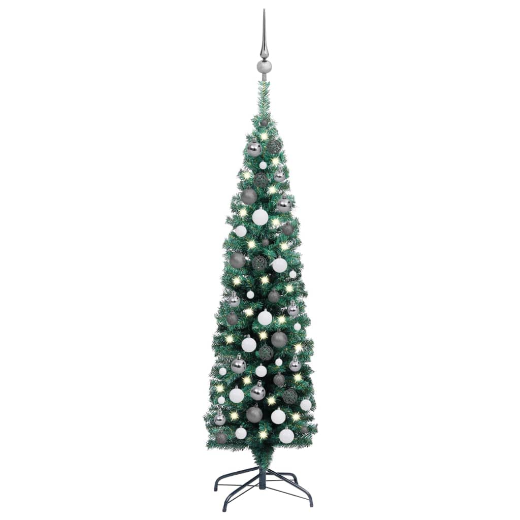 Vidaxl Slim Artificial Christmas Tree With Leds&Ball Set Home Indoor Outdoor Holiday Decoration Christmas Ornament Xmas Tree 47.