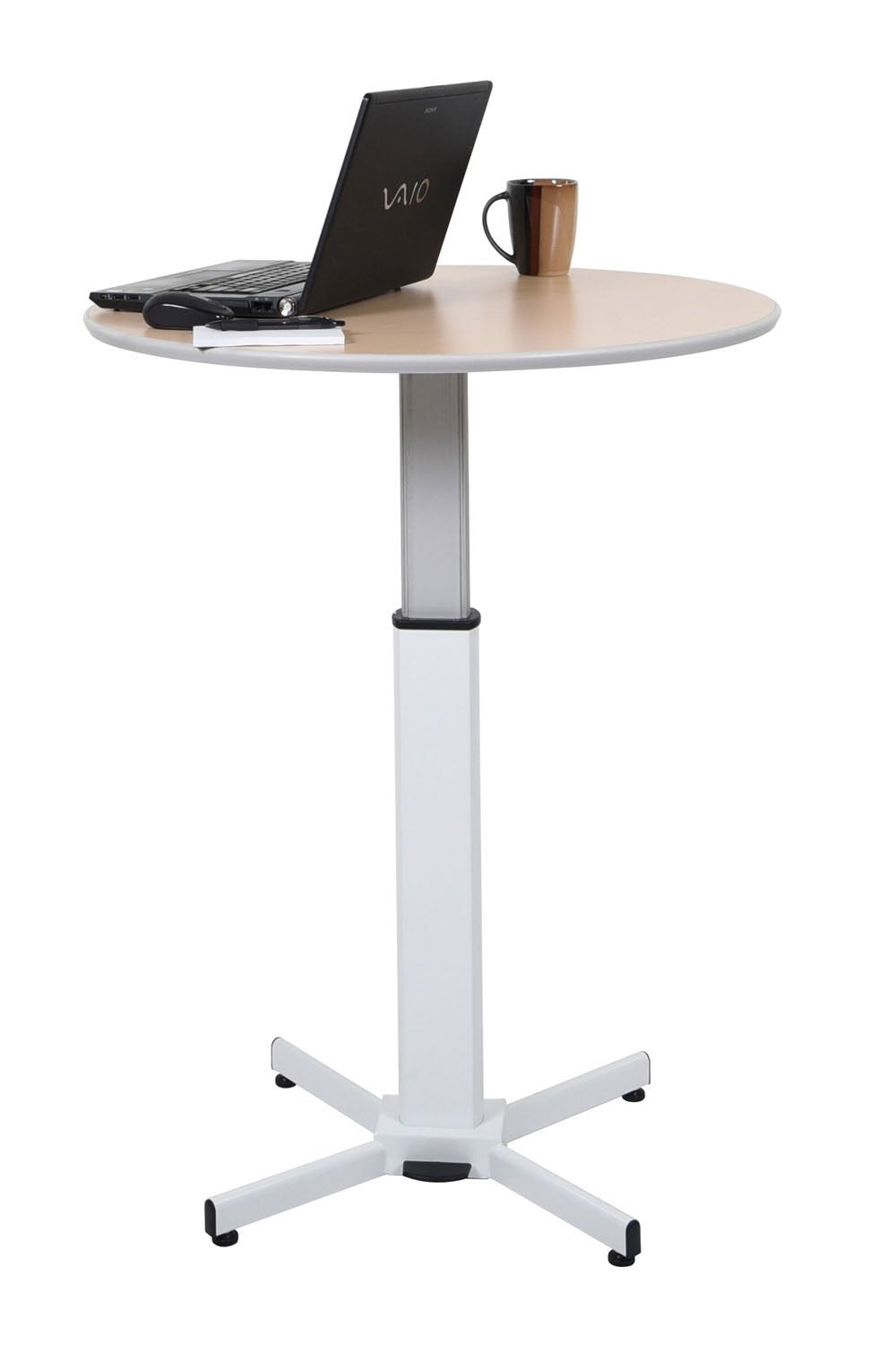 Luxor Lx-Pnadj-Round - Pneumatic Adjustable Round Pedestal Table., White, Medium