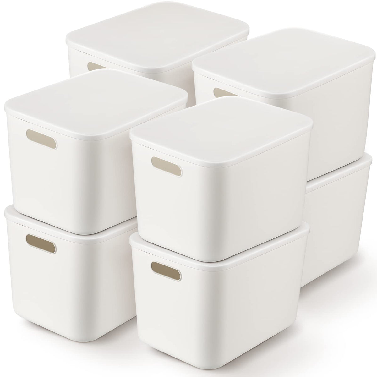 Tuanse 8Pcs White Plastic Storage Bins with Lid, White, 14 x 10.5 x 9.6 In
