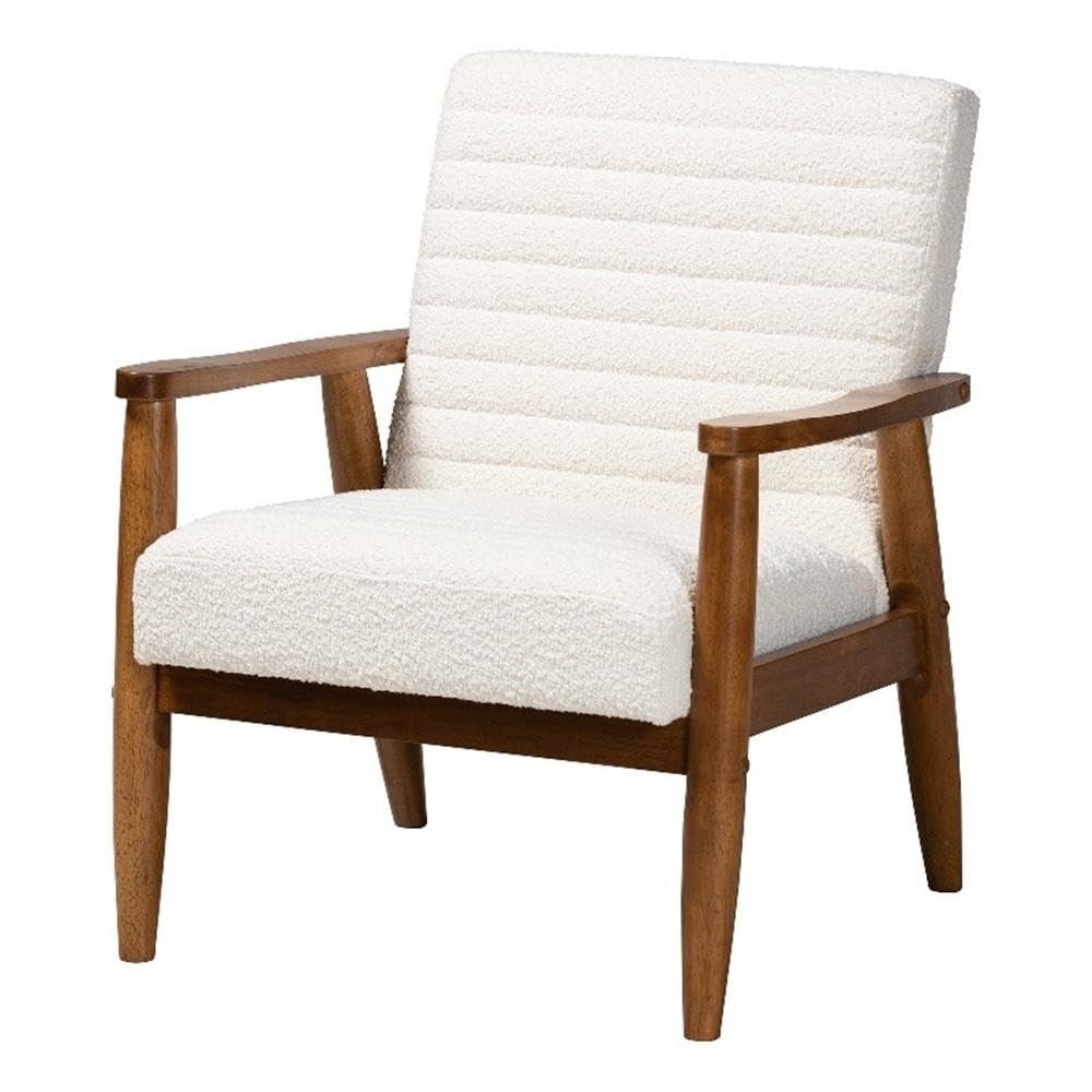 Baxton Studio Stratton Mid-Century Modern Cream Boucle Fabric And Walnut Brown Finished Wood Armchair