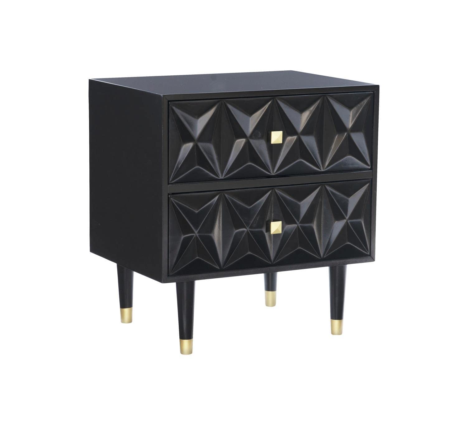 Two Drawer Geo Texture Nightstand Black