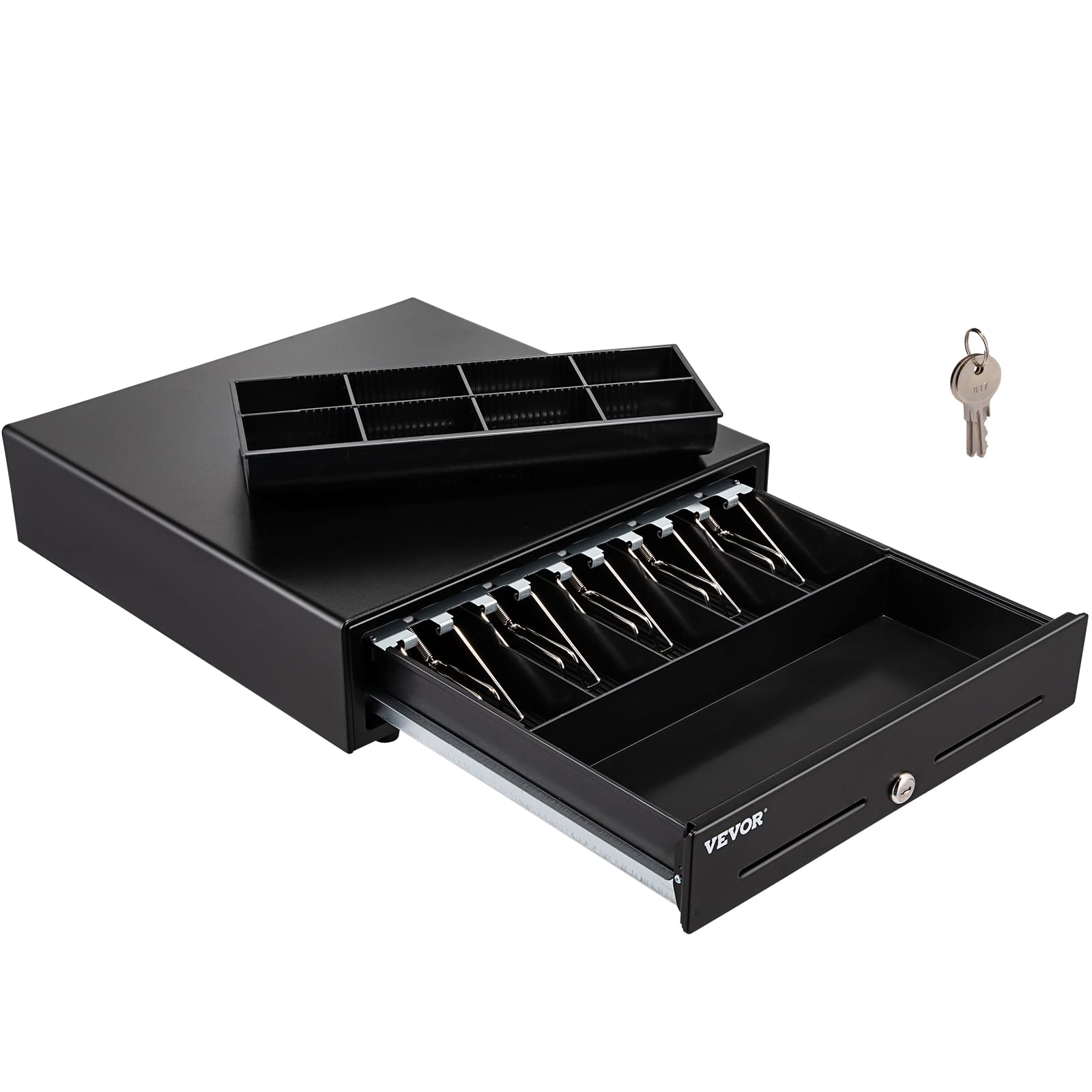 Vevor Cash Register Drawer, 13' 2 Unlocking Ways, Fully Removable Design With 4 Bill 5 Coin Cash Tray, 2 Keys Included, Compact