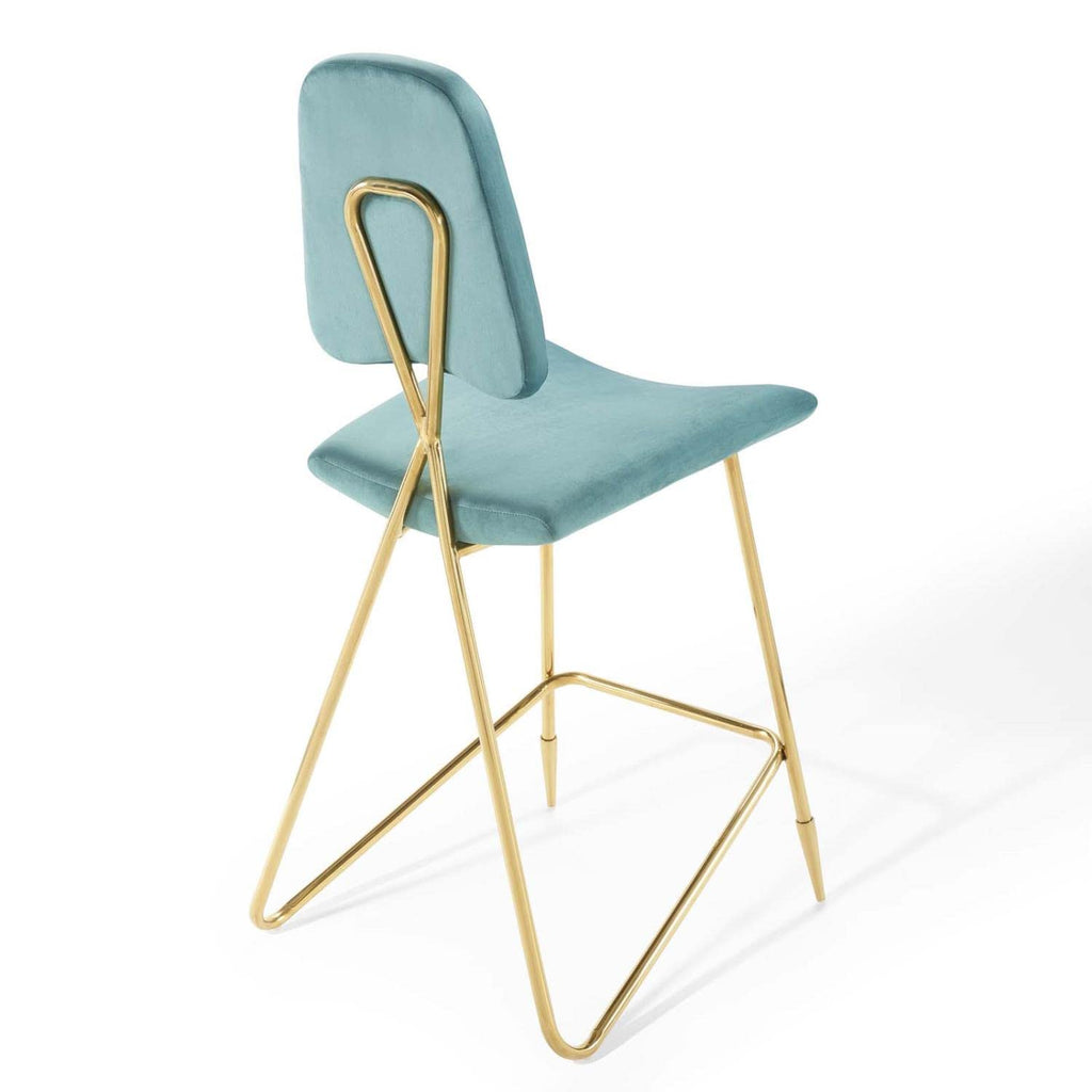 Modway Ponder Performance Velvet Bar Stool, Sea Blue