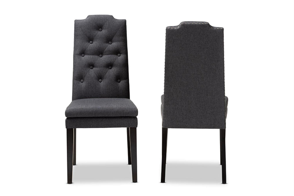 Baxton Studio Dylin Modern and Contemporary Charcoal Fabric Upholstered Button Tufted Wood Dining Chair Set