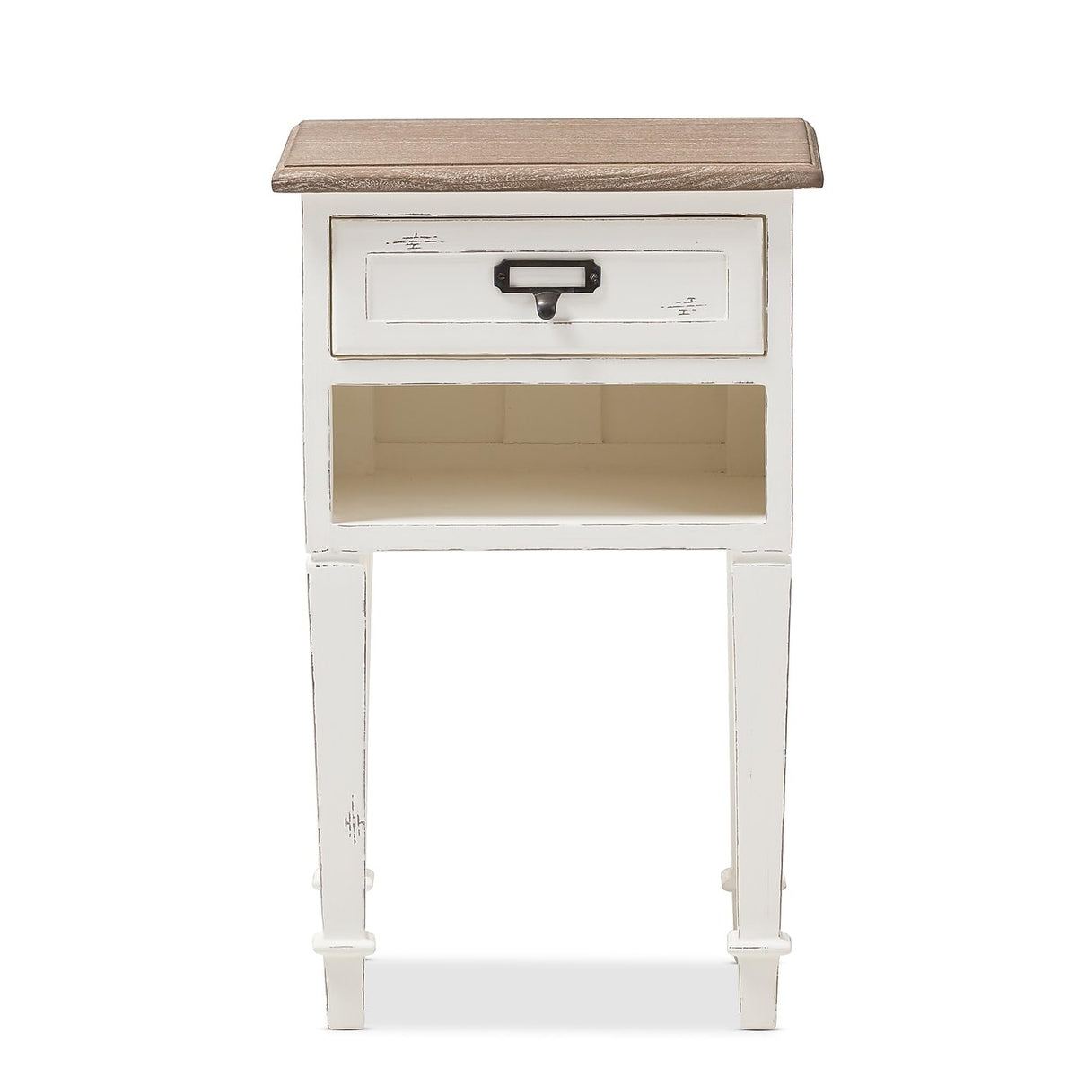 Baxton Studio Dauphine Provincial Style Weathered Oak And White Wash Distressed Finish Wood Nightstand/White/Natural/Provincial