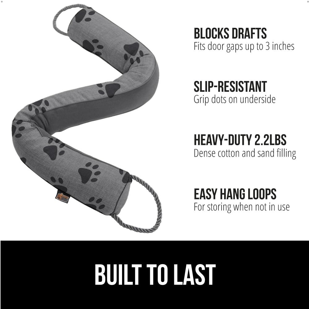 Gorilla Grip Heavy Duty Door Draft Stopper, Blocks Hot Cold Air Wind Noise For Gaps Up To 3?Under Doors, All Season Bottom Drafter Blocker, Easy Install Stoppers, Home Essentials, 32?Black Gray Paw