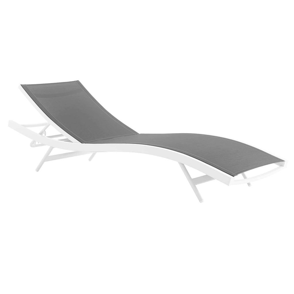 Modway Glimpse Aluminum Mesh Outdoor Patio Poolside Deck Chaise Lounge Chair in White Gray