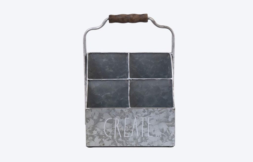 Rae Dunn Desktop Organizer - 4 Compartment Galvanized Steel Table Top Caddy, Stationary Holder - Decorative Storage For Cosmetic