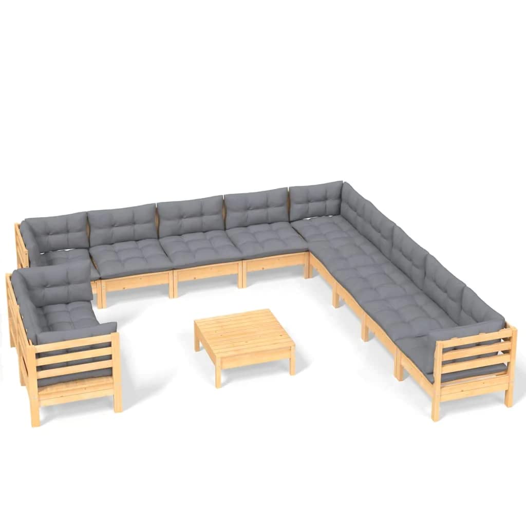vidaXL Solid Pinewood Patio Lounge Set 12 Piece with Cushions Garden Outdoor Lawn Yard Terrace Balcony Wooden Seat Seating Furniture White