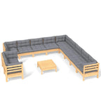 vidaXL Solid Pinewood Patio Lounge Set 12 Piece with Cushions Garden Outdoor Lawn Yard Terrace Balcony Wooden Seat Seating Furniture White