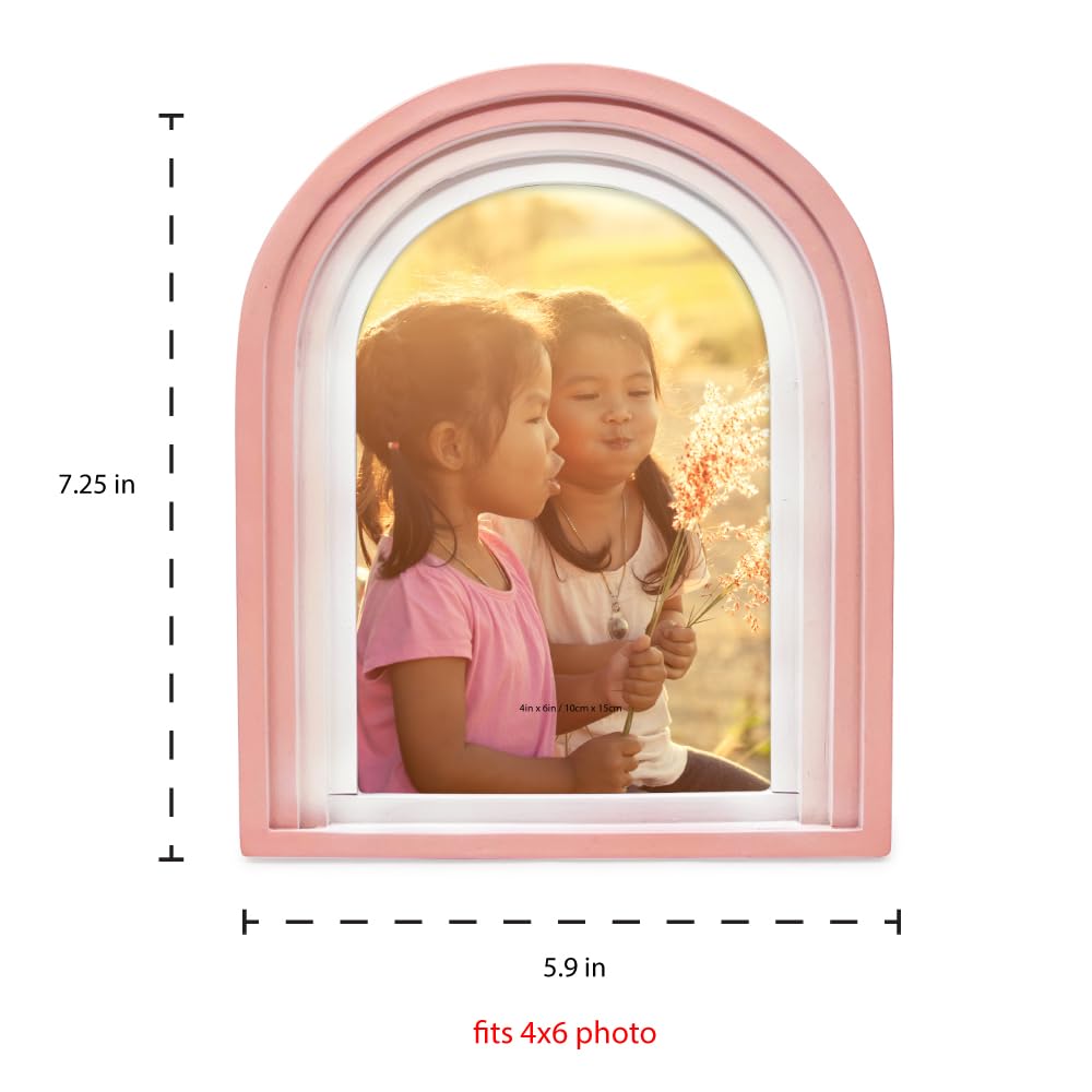 Isaac Jacobs 4X6 Vertical Pink Arc Resin Picture Frame With Gradient Design, Decorative Photo Frame, Tabletop & Wall Display, Ha