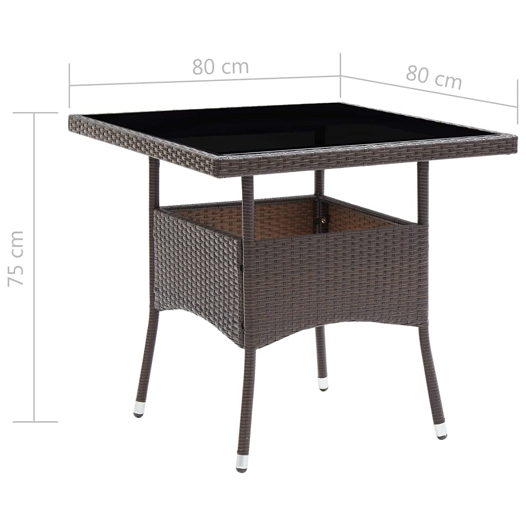 vidaXL Patio Dining Set 3 Piece Garden Outdoor Lawn Yard Terrace Balcony Backyard Table and Chair Furniture Brown Poly Rattan and Glass