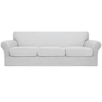 Easy-Going 4 Pieces Oversized Stretch Soft Couch Cover For Dogs - Washable Sofa Slipcover For 3 Separate Cushion Couch - Elastic Furniture Protector For Pets, Kids Snow White
