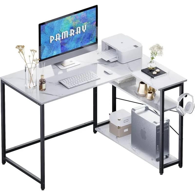 Mann Martlshaped Computer Desk With Reversible Storage Shelves  Spacesaving Corner Desk For Home Office & Small Spaces