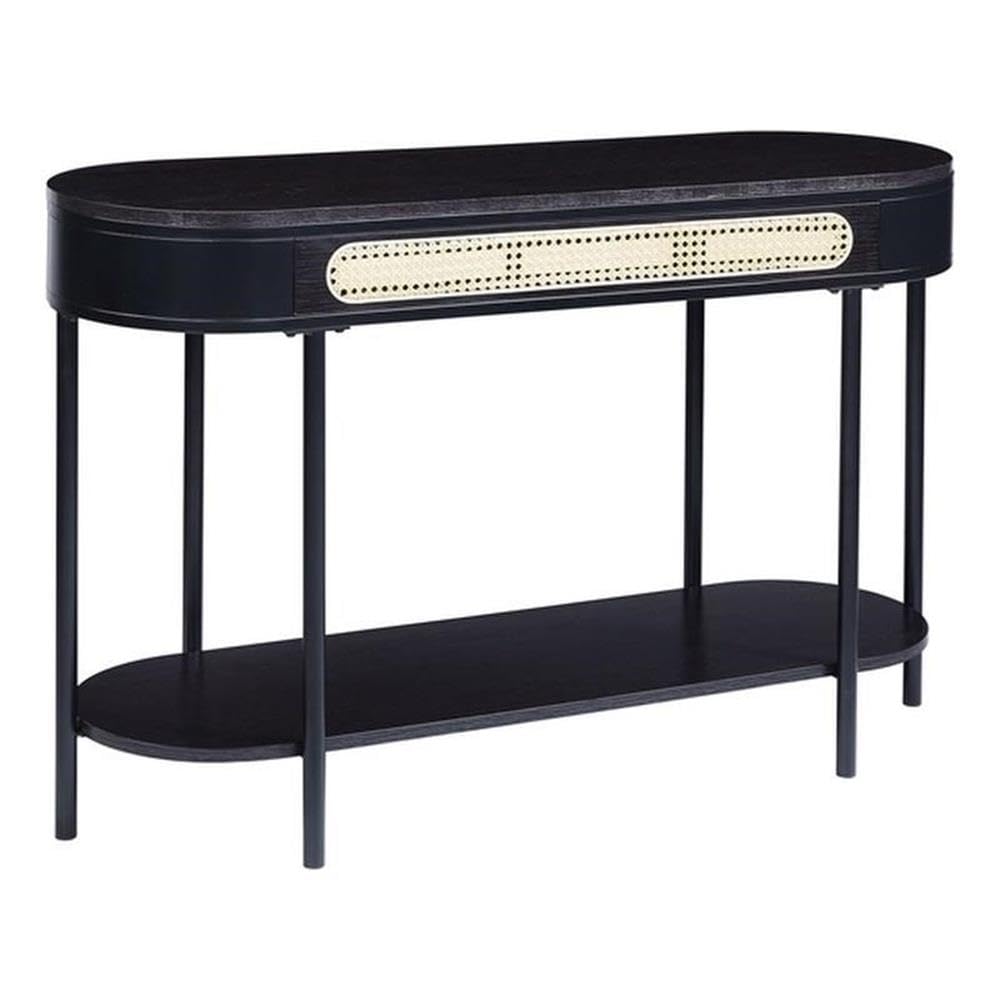 Acme Furniture Oval Sofa Table with Open Shelf, Black