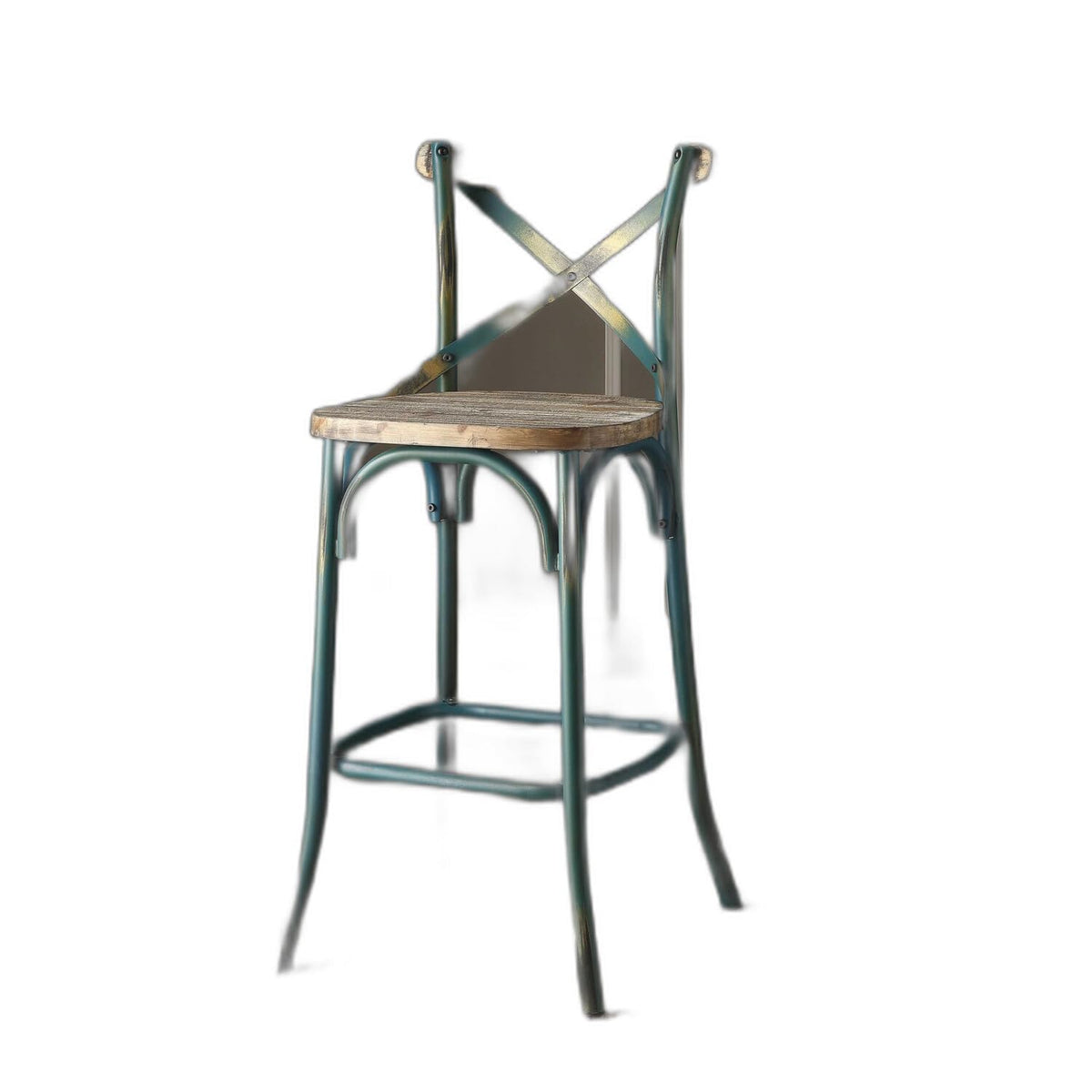 HomeRoots 43' Brown and Turquoise Iron Chair with Footrest