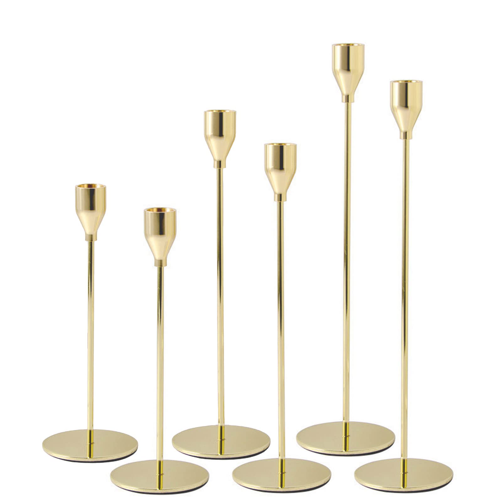 6Pcs Lemon Gold Candlestick Holders, Tall Taper Candelabra Stands fits 3/4 inch Thick Pillar Candle Stick, Elegant Decor Set for