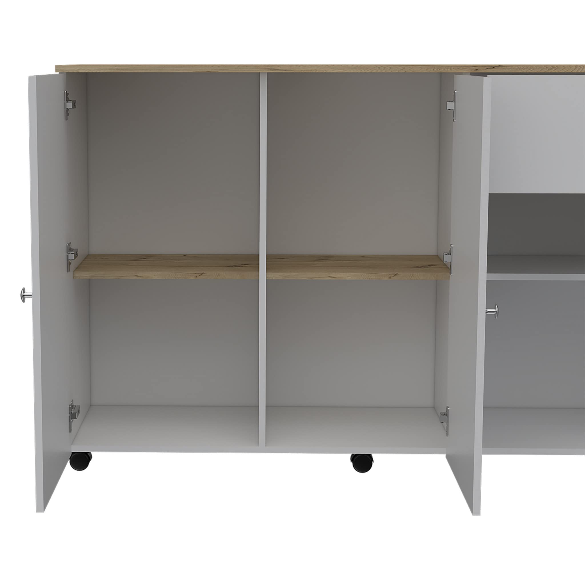 HomeRoots White - Pine Sleek and Modern White Pine Kitchen Island Cart