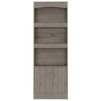 Dozza Bookcase with 3 Shelves, Double Door Cabinet, and Metal Handles, Light Gray