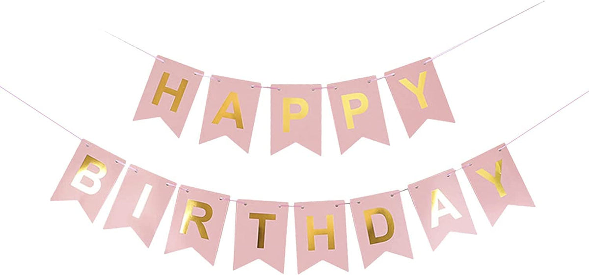 atorakushon Pink and Gold Happy Birthday Banner Decoration For Boys Girls Boyfriend Girlfriend Cuple Kids Birthday Celebrations