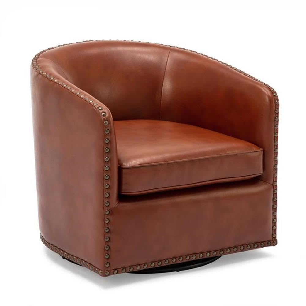 Comfort Pointe Tyler Caramel Brown Faux Leather Swivel Arm Chair with Nailhead Trim