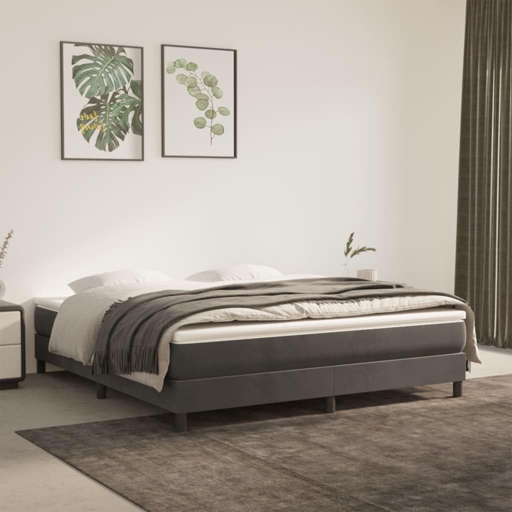 vidaXL Velvet Box Spring Bed Frame, King Sized, Dark Gray, 76"x79.9", Engineered Wood, Easy Assembly, Comfortable & Durable