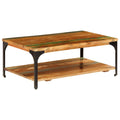 vidaXL Fully Handmade Rectangular Coffee Table - Solid Reclaimed Wood & Power-Coated Steel - 39.4x23.6x13.8 with Shelf for Stora