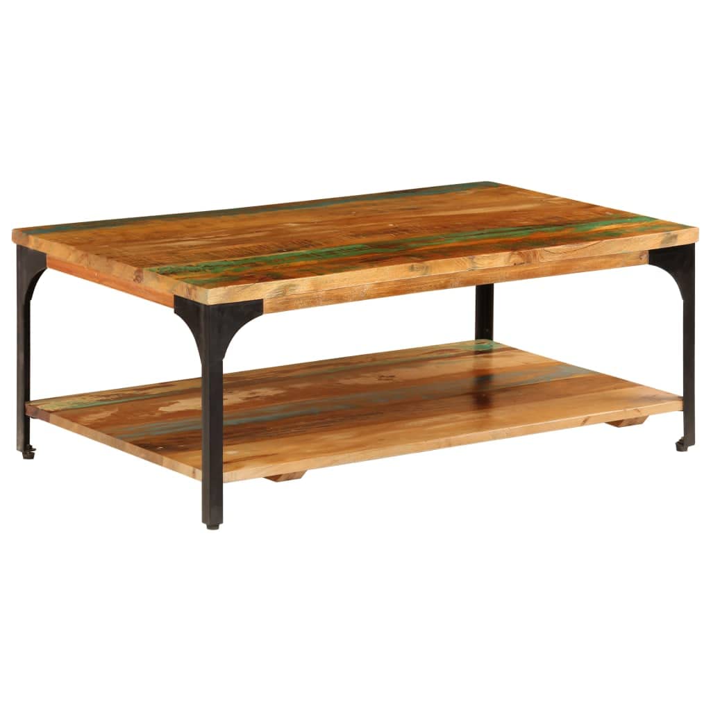 vidaXL Fully Handmade Rectangular Coffee Table - Solid Reclaimed Wood & Power-Coated Steel - 39.4x23.6x13.8 with Shelf for Stora