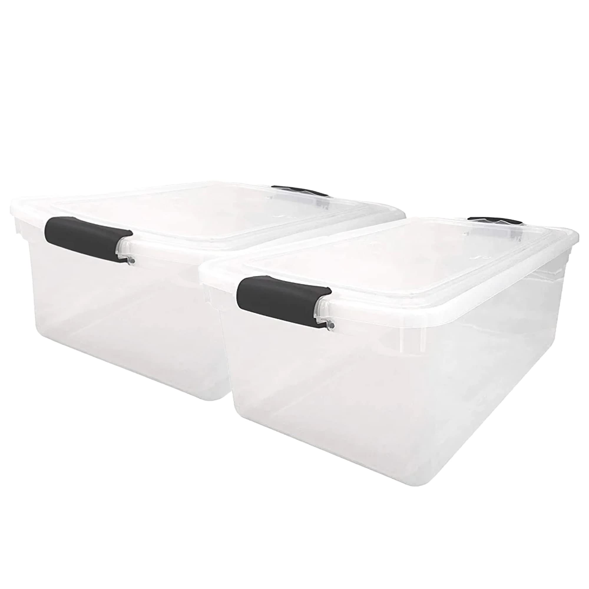 HOMZ 64-Quart Clear Plastic Stackable Storage Bin with Lid Container Box with Latching Handles for Home Garage Organization, Cle