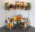 Laddoo Stainless Steel 2Tier Corner Kitchen Organizer Rack | SpaceSaving Countertop Storage Shelf For Bottles, Jars & Condimen