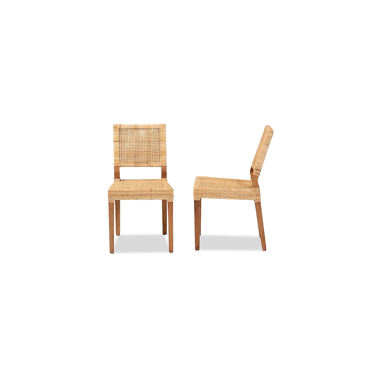 Baxton Studio Lesia Modern Bohemian Natural Brown Rattan and Walnut Brown Finished Wood 2-Piece Dining Chair Set