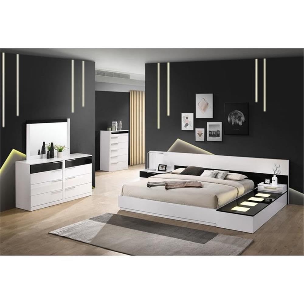 Best Master Furniture White Lacquer 2-Drawer Writing Desk Silver