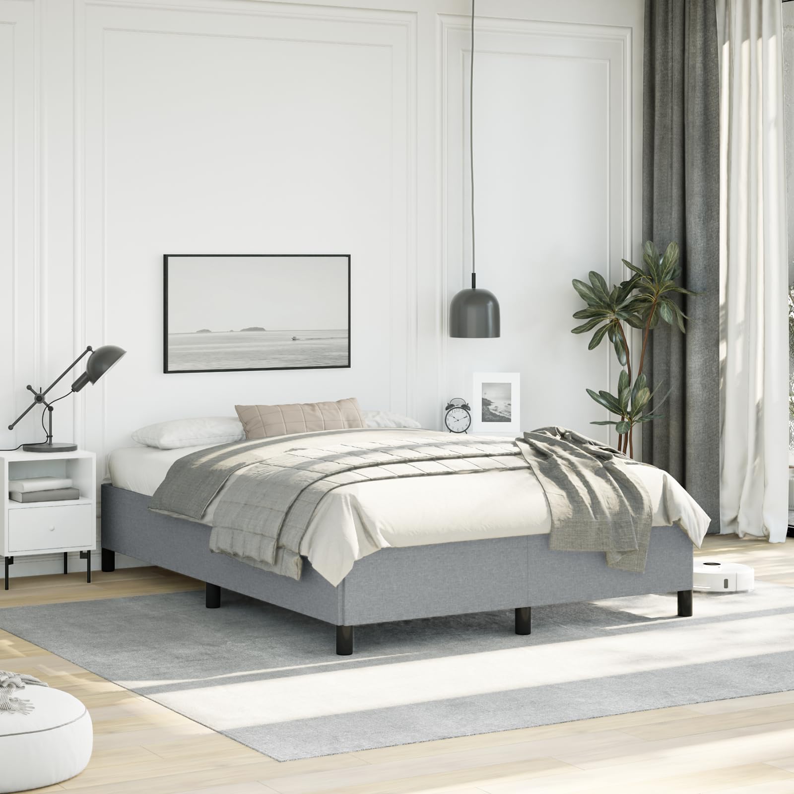 Vidaxl Bed Frame Light Gray 53.9''X74.8'' Full Fabric