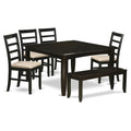 East West Furniture Parfait 6 Piece Set Contains a Square Dinner Table with Butterfly Leaf and 4 Linen Fabric Dining Room Chairs with a Bench, 54x54 Inch, Cappuccino